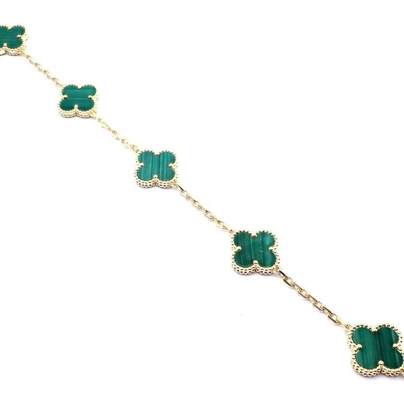 Authentic! Van Cleef & Arpels 18k Gold 5 Motif Malachite Alhambra Bracelet Cert. - Picture 14 of 15